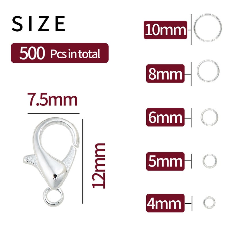 KOPOX 5 Sizes Silver and Gold Open Jump Rings  500PCS O Rings and Lobster Clasps  Small and Large Jump Rings for Jewelry Making and Keychains - Image 2